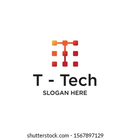 Modern Abstract T LetterTechnology logo template, Wire Tech logo designs vector, Logo symbol icon for company name