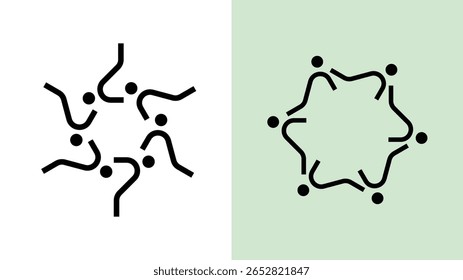 Moderno abstrato trabalho em equipe logotipo design com três pessoas em colorido e preto estilo contorno, ícone vetorial para a comunidade, unidade, parceria, identidade de negócios, web, aplicativo, branding, empresa criativa.