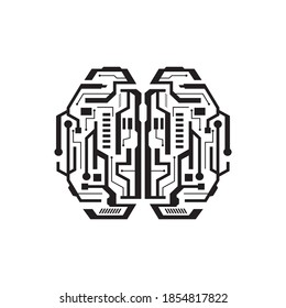 cerebro moderno y abstracto de tecnología hecho de un icono de vector de circuito electrónico digital