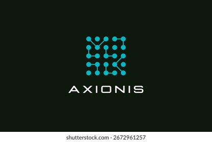 Logotipo moderno de la tecnología Abstractas con el modelo azul de la rejilla punteada y el diseño minimalista