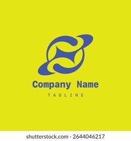 Modern abstract tech logo with circular dynamic shape in blue on yellow background Ideal for startups digital brands and creative business identity.