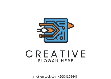 Modern abstract tech logo design in blue and orange. Perfect for a tech startup or innovative
