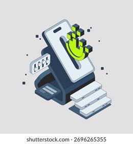 Modern abstract tech visualization in isometric style. A sleek representation of data science and analytics.
