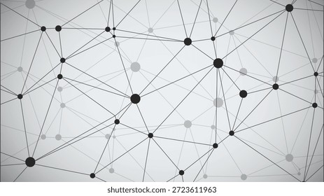 Fondo de tecnología abstracta moderna con nodos de red negros o puntos oscuros conectados y líneas geométricas sobre un fondo de gradiente gris