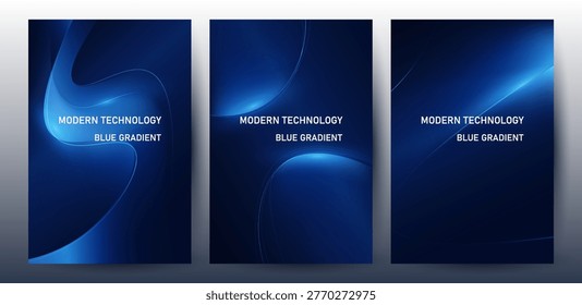 Modern Abstract Technology Background Set with Glowing Blue Gradient Waves and Futuristic Light Curves