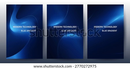 Modern Abstract Technology Background Set with Glowing Blue Gradient Waves and Futuristic Light Curves