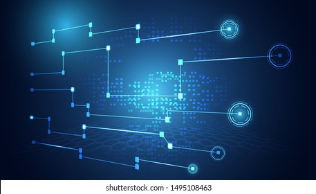 Modern Abstract technology concept communication circle digital circuits on blue background 