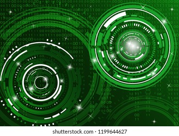 Modern abstract technology in design. The concept of communication, innovation. The circle of digital circuits on a dark background, the code matrix.