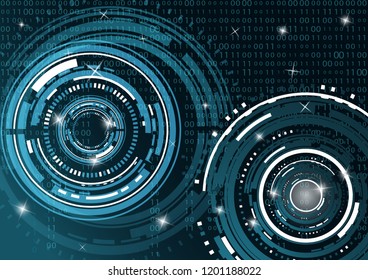 Modern abstract technology in design. The concept of communication, innovation. The circle of digital circuits on a dark background, the code matrix.