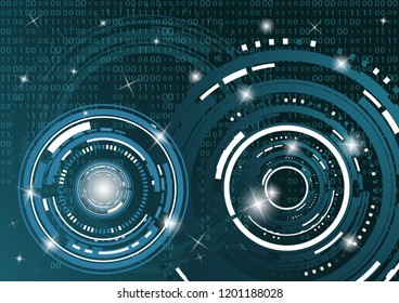 Modern abstract technology in design. The concept of communication, innovation. The circle of digital circuits on a dark background, the code matrix.