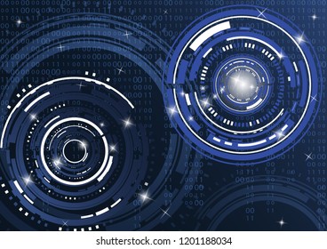 Modern abstract technology in design. The concept of communication, innovation. The circle of digital circuits on a dark background, the code matrix.