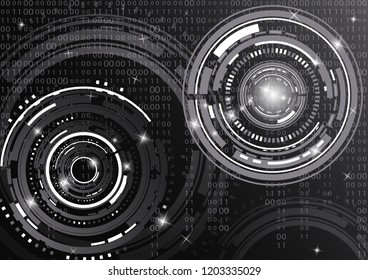 Modern abstract technology in design. The concept of communication, innovation. The circle of digital circuits on a dark background, the code matrix.