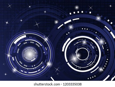 Modern abstract technology in design. The concept of communication, innovation. The circle of digital circuits on a dark background, the code matrix.