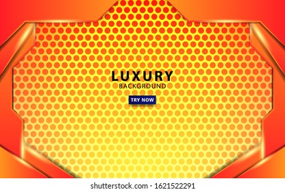 modern abstract technology orange vector background with gold line.Overlap layers with paper effect. digital template. Realistic light effect on textured hexagon background.vector illustration.