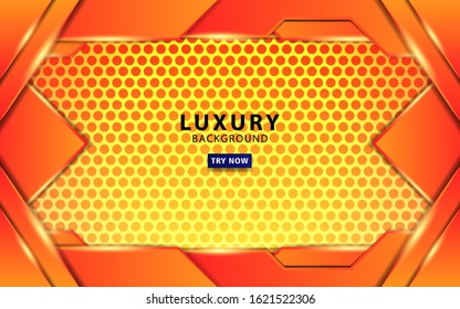 modern abstract technology orange vector background with gold line.Overlap layers with paper effect. digital template. Realistic light effect on textured hexagon background.vector illustration.