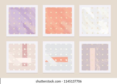 Modern abstract template cards with paint brushed textures in soft pastel colors