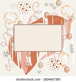 Modern abstract templates with an empty space for text. Pattern of stripes, strokes, lines, swirls in brown and beige colors