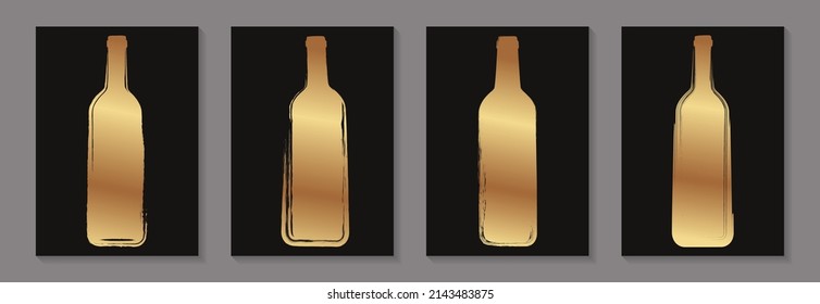 Modern abstract templates for flyer or poster with golden wine bottles in grunge style.