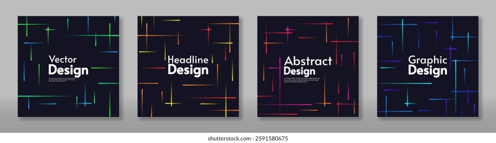 Modern abstract templates with neon glowing lines on a dark background. Sleek and futuristic design, perfect for posters, branding, and digital graphic projects.