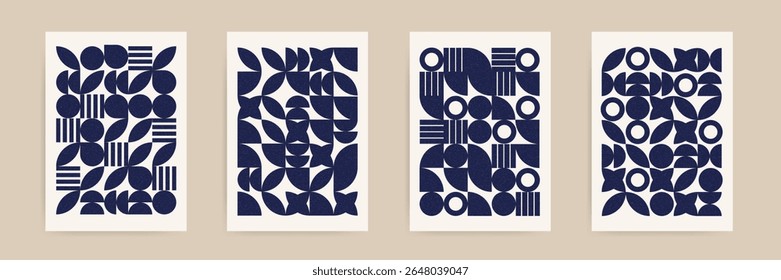 Modern Abstract Textured Geometric Pattern Set with Circular and Leaf Shapes