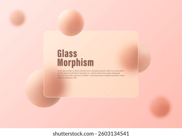 Modern abstract theme in glass morphism style. Information panel with 3D spheres.