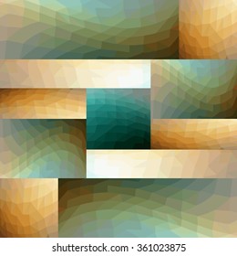 Modern abstract tile composed of mirror arranged rectangles with triangle and polygonal texture in yellow and dark green