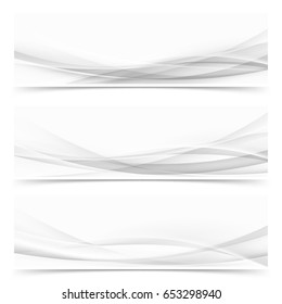 Modern Abstract Transparent Halftone Lines Header Set. Futuristic Soft Swoosh Wave Web Footer Collection. Vector Illustration