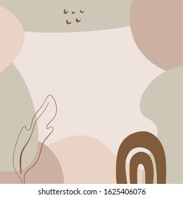 Modern abstract trendy background frame design, good for summer sale, social media promotional content and more. Random different shapes and floral silhouette element. Pastel natural earthy color