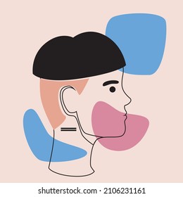 Modern abstract trendy face outline. Vector stock illustration. Modern portrait silhouette in profile. Minimalistic concept. Print for clothes, textiles