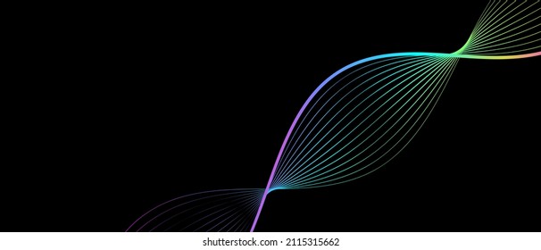 Modern abstract trendy gradient wavy lines on black background. Vector EPS 10
