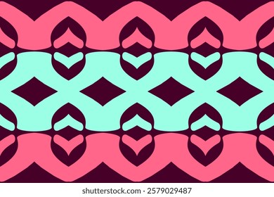 Modern Abstract Tribal Pattern in Cyan, Pink, and Maroon – Seamless Vector Background