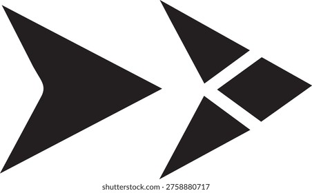 Modern Abstract Triple Arrow Directional Vector Icon Set On White