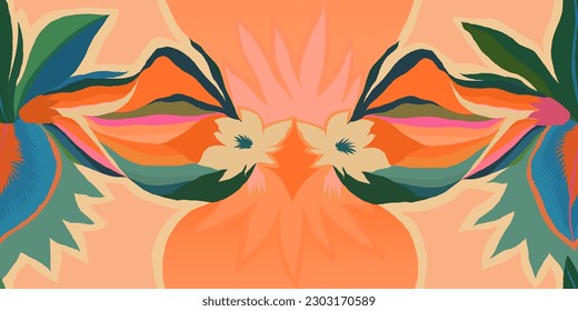Modern abstract tropical flowers pattern. Colorful contemporary seamless pattern. Hand drawn unique print.