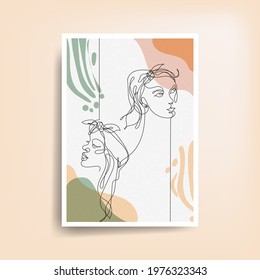Modern abstract two faces of minimalistic woman lines and art background for wall decoration, postcard or brochure cover design. Vector illustration design