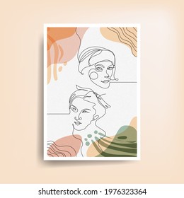 Modern abstract two faces of minimalistic woman lines and art background for wall decoration, postcard or brochure cover design. Vector illustration design