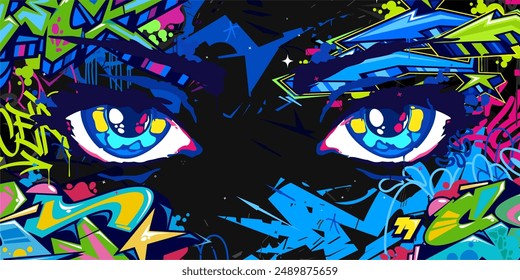 Moderno Abstractas Urbana Futurista Street Art Graffiti Estilo De Fondo Con Ojos Grandes Ilustración