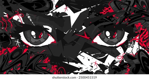 Modern Abstract Urban Futuristic Street Art Graffiti Style Background With Big Eyes Illustration