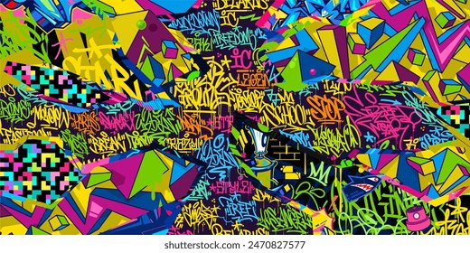 Modern Abstract Urban Street Art Graffiti Style Vector Collage Illustration Background Template