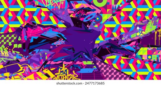 Modern Abstract Urban Street Art Graffiti Style Vector Collage Illustration Background Template