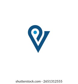 Modern Abstract V Letter Logo with Location Pin.