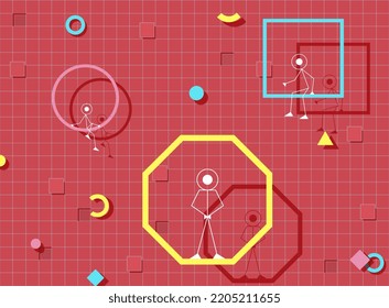 Modern abstract vector 2D illustration. Abstract elegant geometry background. Creative vector banner with characters.