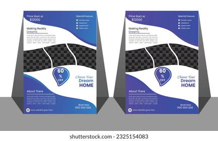 Modern abstract vector A4 realestate flyer design templete, Property Home sale Flyer poster template for real estate agent.