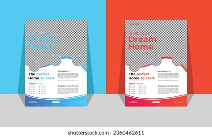 Modelo de diseño de volante de propiedad inmobiliaria de vector A4 abstracto moderno, plantilla de póster de volante de venta inmobiliaria para agente inmobiliario.