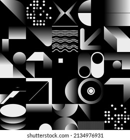 Modern abstract vector artwork made with various simple geometric forms and monochrome graphics elements useful for poster, cover, art, presentation, prints, fabric, wallpaper and etc.