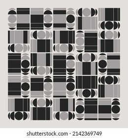 Modern abstract vector artwork made with various simple geometric forms and monochrome graphics elements useful for poster, cover, art, presentation, prints, fabric, wallpaper and etc.