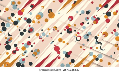 Vetor de fundo abstrato moderno com círculos coloridos e linhas diagonais. Perfeito para projetos de web, impressão, cartaz e design digital.
