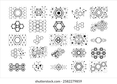 Modern abstract vector background featuring hexagonal technology, molecular structures, and connected lines with dots. Ideal for science, biotech, chemistry, and futuristic designs.