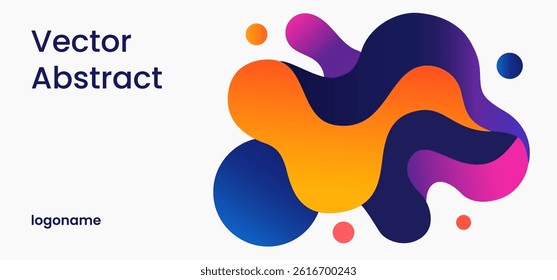 Modern abstract vector background featuring colorful liquid shapes in orange, blue, pink, and purple gradients, arranged over a light background with fluid curves and circular elements