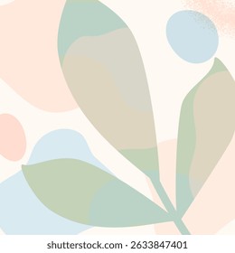 Modern abstract vector background with organic botanical shapes, pastel tones, and soft textures. Ideal template for posters, banners, branding, packaging, or social media design in a minimal style.