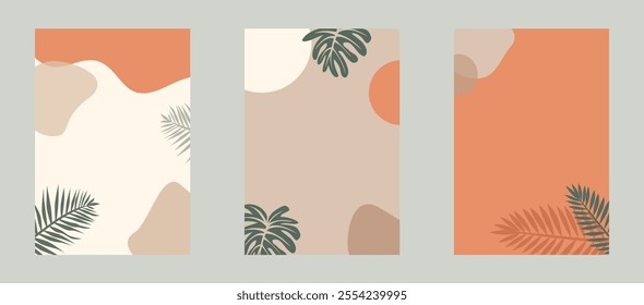 Modern abstract vector backgrounds with tropical leaves